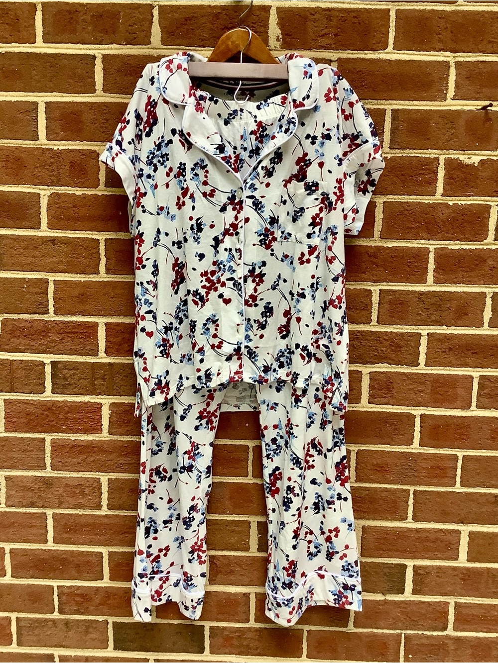 NWT Tommy Hilfiger Soft Cotton Pajama Set Shirt Pants L Red White Blue Americana